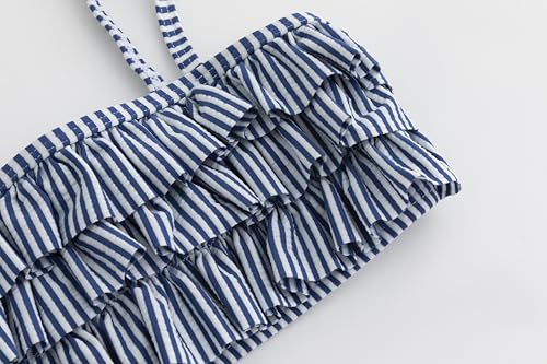 Image of LIZENS Girls Two Piece Striped Bikini Set Swimwear Flounce Ruffle Trim 2-12Years Beach Bathing Swimsuit