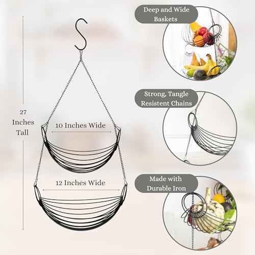 April & June 1234 Hanging Fruit Basket For Kitchen (Black)- 2 Tier Canoe-Shaped Iron Hanging Kitchen Baskets thumb #2
