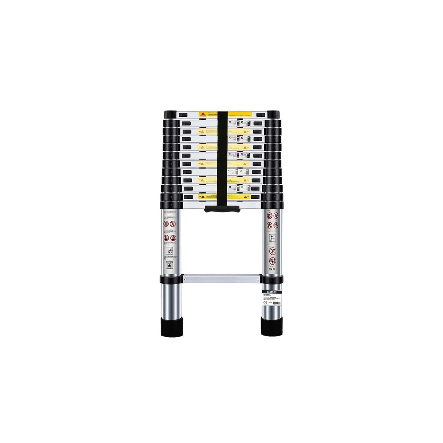 Échelle Télescopique BM TOOLS 3,8M en Acier Inoxydable, Charge 150kg Pliable Extensible Unique Droite Multi-Fonction, Bricolage