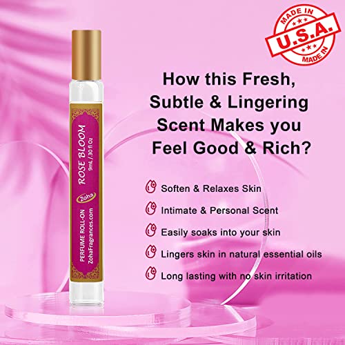 Zoha Rose Bloom Roll On Perfume For Women And Men | Alcohol Free & Essential Oil Based Perfumes | Long Lasting & Vegan Fragrance Made In Usa (9 Ml/.30 Oz) #TOP5