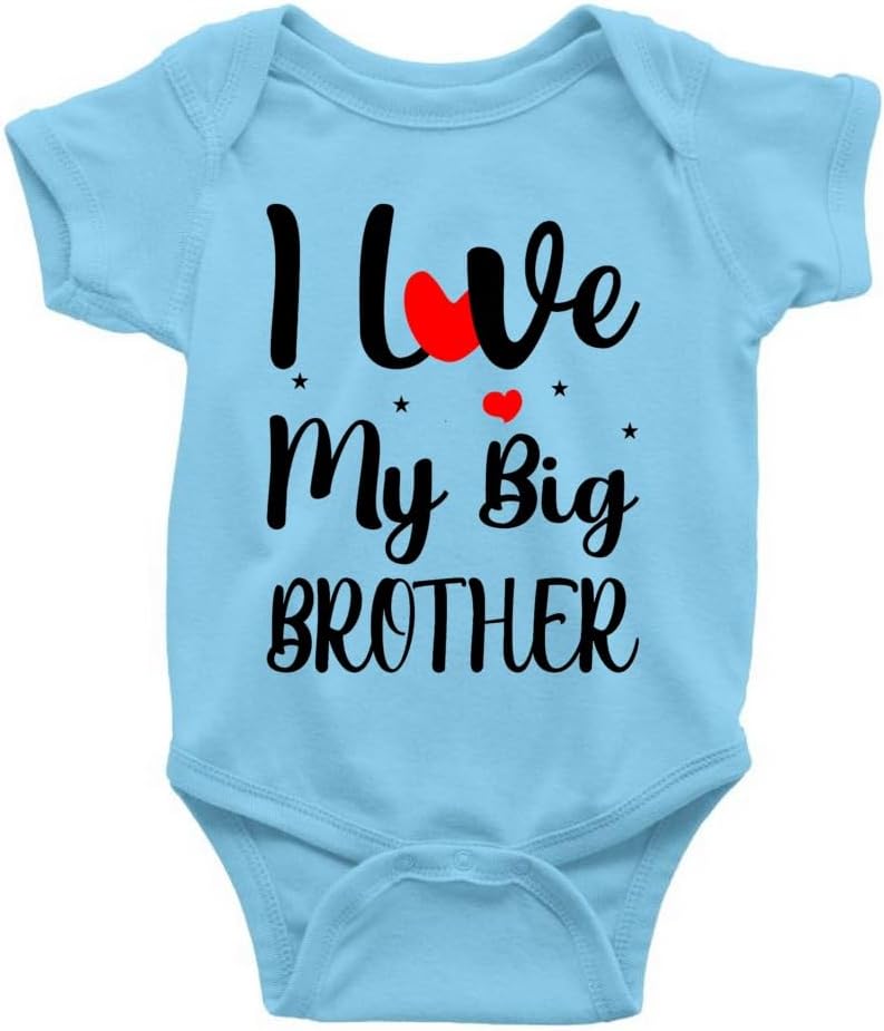 I Love My Big Sister Little Brother | Bro Sis Combo Cotton Sky Blue Romper For New Born Baby Boys And Girls -D191