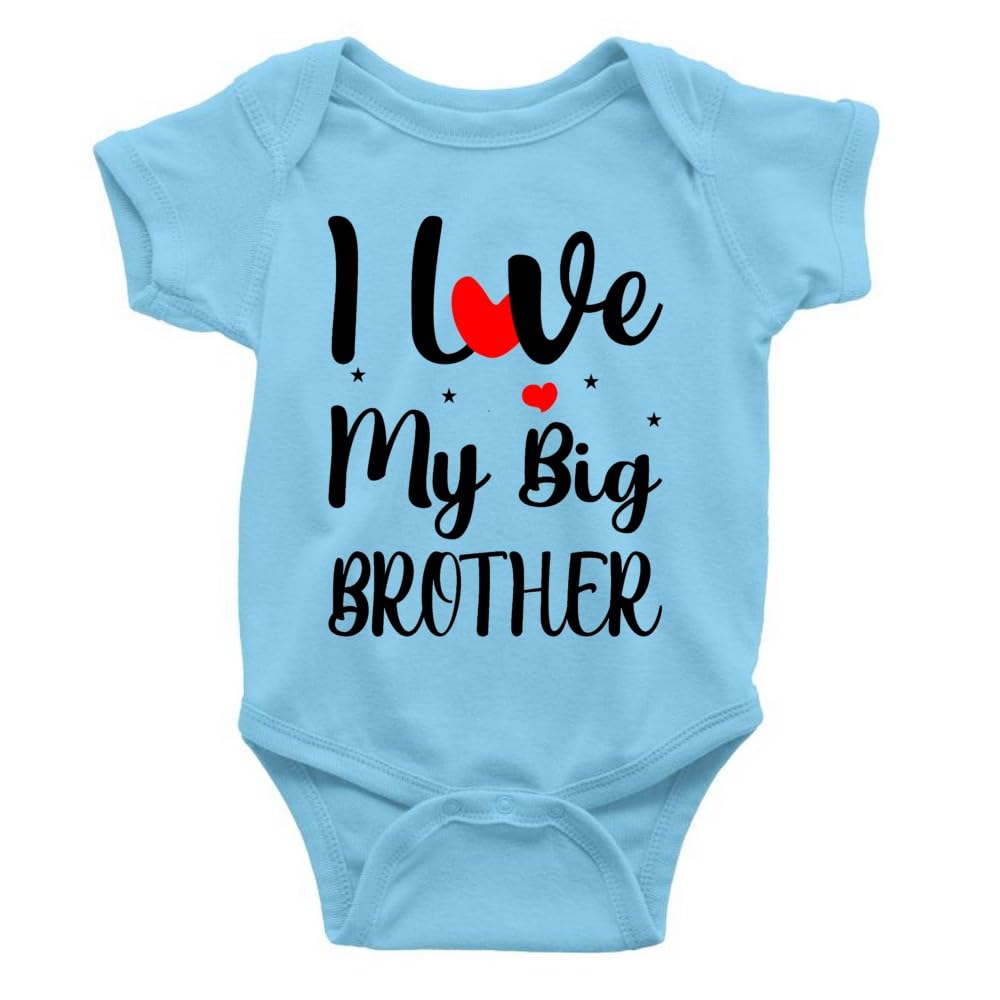 Printmate I Love My Big Sister Little Brother | Bro Sis Combo Cotton Sky Blue Romper For New Born Baby Boys And Girls -D191