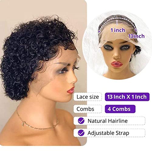 Unice 10A Malaysian Pixie Cut Wig Human Hair Short Curly Bob Wigs,13X1 Transparent Lace Front Wig Pre Plucked For Women Natural Black Color #TOP2
