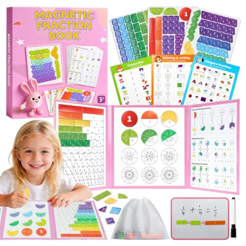 Image of homicozy Magnetic Fraction Playbook for Kids 6-12, Visual Fraction Tiles