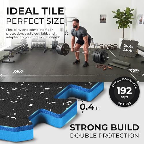 Image of bemaxx Gym Mats Set - 48 pcs EVA Interlocking Foam Floor Tiles (24.4 inchx24.4 inchx0.4 inch) 192 sqft Protective Gym Flooring Sports Home Workout Exercise Mats Puzzle Garage Fitness Play-Room Pool Treadmill Bike