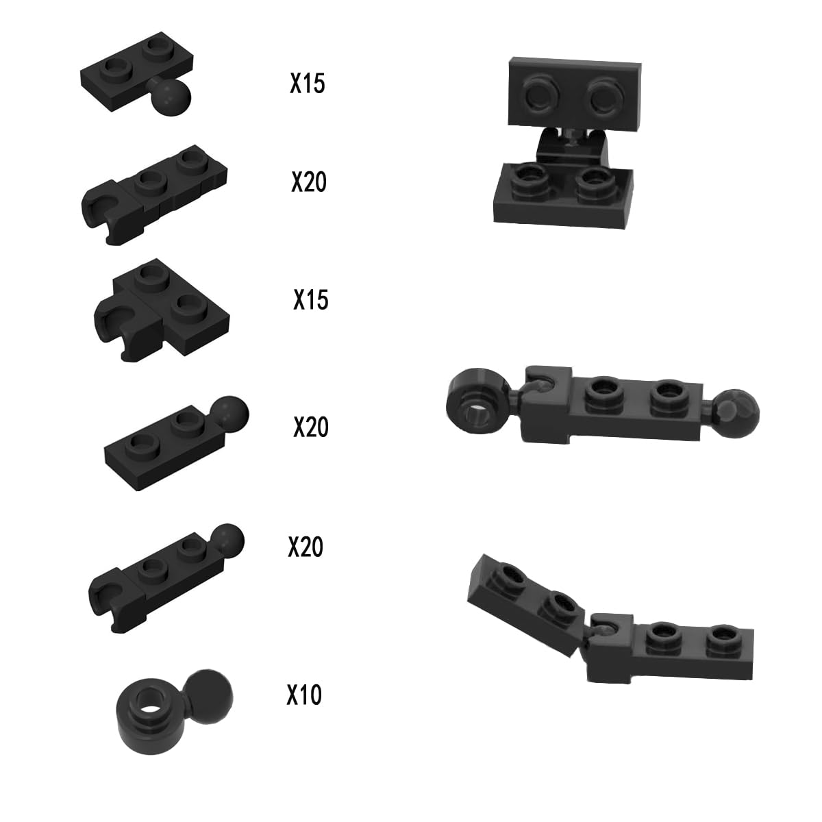 100 Piece Classic Building Plate Bulk, 1x2 with Ball End and Friction End Socket on Ends Compatible with Lego Parts and Pieces