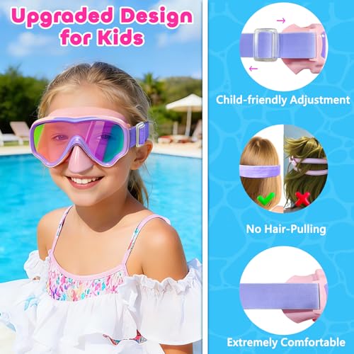 Image of MOMUSE Kids Swim Goggles 3-14 with Soft Fabric Strap, 3D No-Leak Nose Cover | No Hair Pulling, Mirrored Shatterproof Lens, Anti-Fog & UV Protection, Diving Mask Swimming Goggles Toddler /Youth Boys Girls