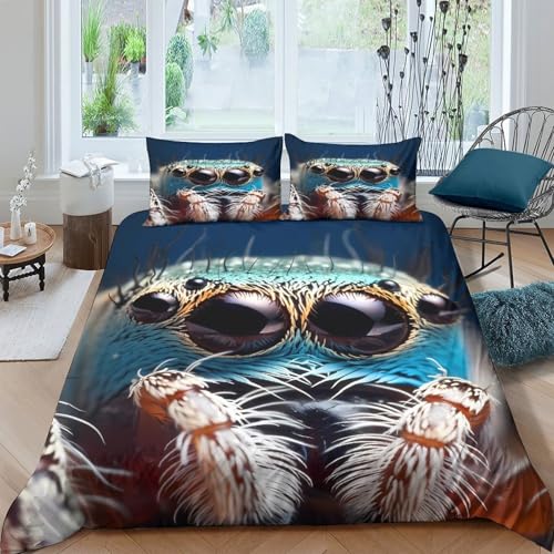 Image of 3D Print Super Soft Microfiber Spider Closeup Duvet Cover Set Easy Care Bedding Set with Pillow Cases Nature Wildlife Bed Quilt Cover All Season Breathable Washable for Home Decor Single（140x200cm）