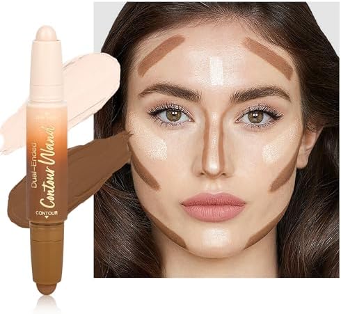 Contour Highlighter Stick，2-in-1 Dual-Ended Cream Bronzer & Highlighter Sticks Pen for Face Body Contouring Makeup- Buildable，Waterproof, Easy to Apply Suitable for Beginners，01Nuetral Nude + Beige