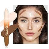 Contour Highlighter Stick,2-in-1 Dual-Ended Cream Bronzer & Highlighter Sticks Pen for Face Body Contouring Makeup- Buildable,Waterproof, Easy to Apply Suitable for Beginners,01Nuetral Nude + Beige