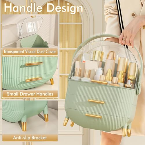 Image of JIALTO Storage Box, Organiser for Makeup & Skincare, Large Makeup Organizer with Dustproof Cover & Drawers, Cosmetic Storage for Dressing Table, Bathroom Vanity Organizer for Lipsticks Perfumes