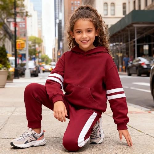 Image of 2025 Girls Sweatsuit Set Cute Hooded Sweatshirt & Jogger Pants with Pocket Casual Outfuts Set