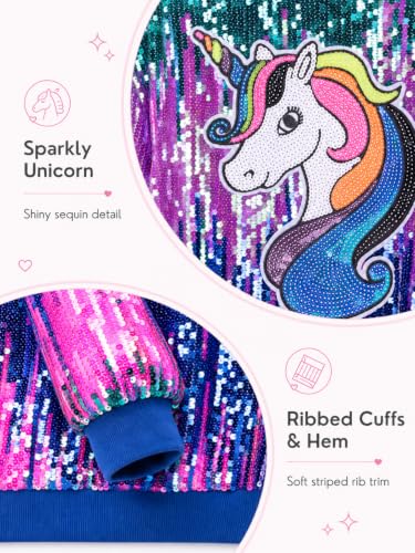 Image of WELAKEN Unicorn Sequin Jacket for Girls Kids Toddler Sparkle Zipper Bomber Jacket with Pockets