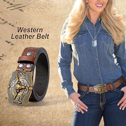 Retro Genuine Leather Belt – Removable Buckle, Cowboy Style for Jeans or Pants2
