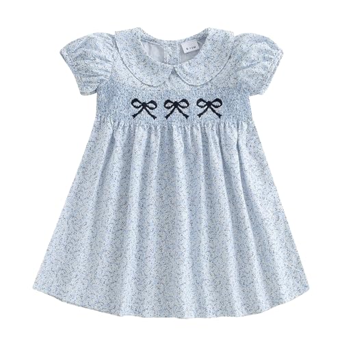 Toddler Baby Girl Summer Clothes Polo Short Sleeve Bow Embroidery Floral Dress Princess A-line Sundress