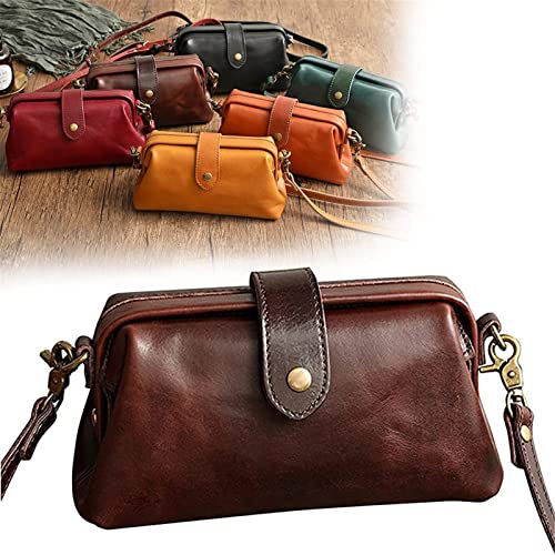 LIYGHFRTIO Handgemachte Leder Crossbody Taschen Retro Handmade Schulter Geldbörsen Pendler Bag Doctor Bag Mit Mehreren Taschen(Color:Kaffee)