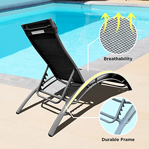 Homezillions Patio Chaise Lounge Set Of 2 Pool Lounge Chairs Outdoor Lounger Recliner Tanning Chairs Sunbathing Chairs Lounge Chairs For Outside All Weather Headrest Gray #TOP4