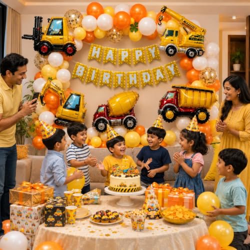 Image of 56 Pcs JCB Construction Theme Birthday Decoration Balloon Kit