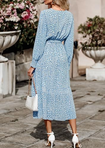 Image of PRETTYGARDEN Women's Floral Boho Dress Fall Long Sleeve Wrap V Neck Ruffle Flowy Maxi Spring Wedding Guest Vacation Dresses