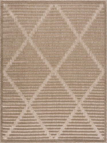 BoutiqueRugs Indoor/Outdoor Brown 8x10 Large Area Rug Geometric Contemporary Dark