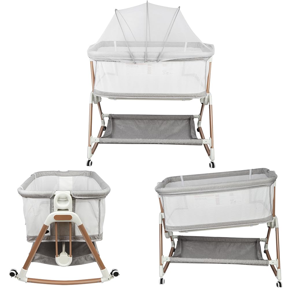 Kedia Babywiege mit Moskitonetz, Babybett & Reisebett mit Rollen, Babybetten mit Höhenverstellung, Babybetten für Ko-Schlafen (90 * 60 * 90-115cm)