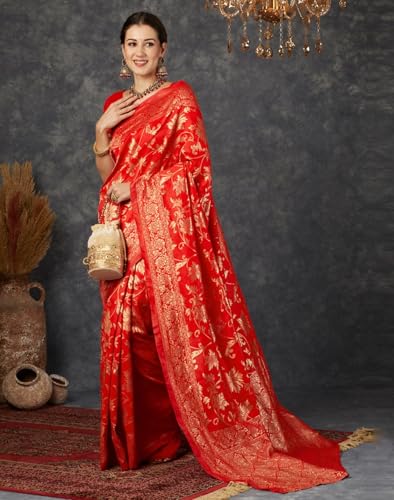 Image of Women's Banarasi Saree Pure Kanjivaram Silk Saree Soft Design Wear Pattu Sarees Cotton With Blouse Piece Kanchipuram for Wedding new ladies sadi