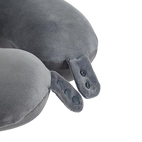 Travel Neck Pillow - Top Memory Foam for Head Support, Adjustable & Soft (Grey)