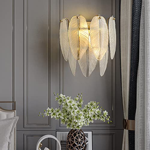 Aplique de Pared con Forma de araña, lámpara de Pared de Cristal con Plumas Blancas, Moderna lámpara de Pared para Dormitorio, baño, Cocina, Pasillo.