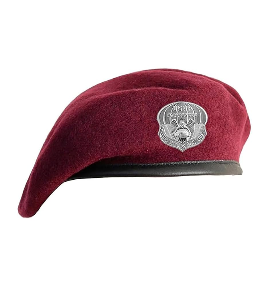 国内で当店のみ GENZERO - Ribbon Beret Hat Unlined Maroon Beret with Leather Sweatband with Air Force