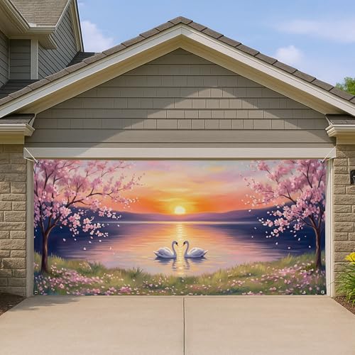 Couverture de porte de garage cygne pour masquer une façade terne avec élégance et couleur