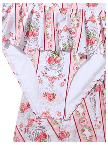 Image of WDIRARA Girl's 2 Piece Floral Print Ruffle Trim Swimsuit Bathing Suit with Cover Up Beach Skirt