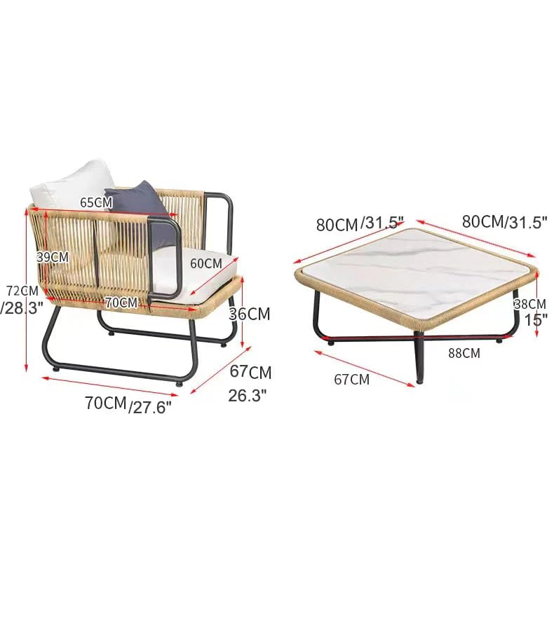 Image of 3 Seater Sofa Antique Design Rope Furniture Set and Center Table with Cushions for Living Room Outdoor Indoor Roof top Garden (Beige and White)