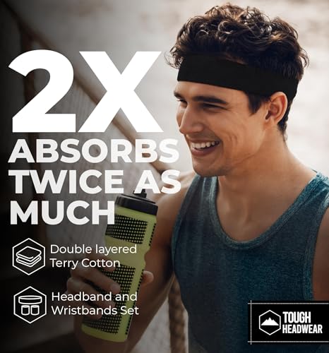 Image of Tough Headwear Terry Cloth Headband - Sweat-Wicking Running Head Band - Basketball Accessories - Headband for Washing Face