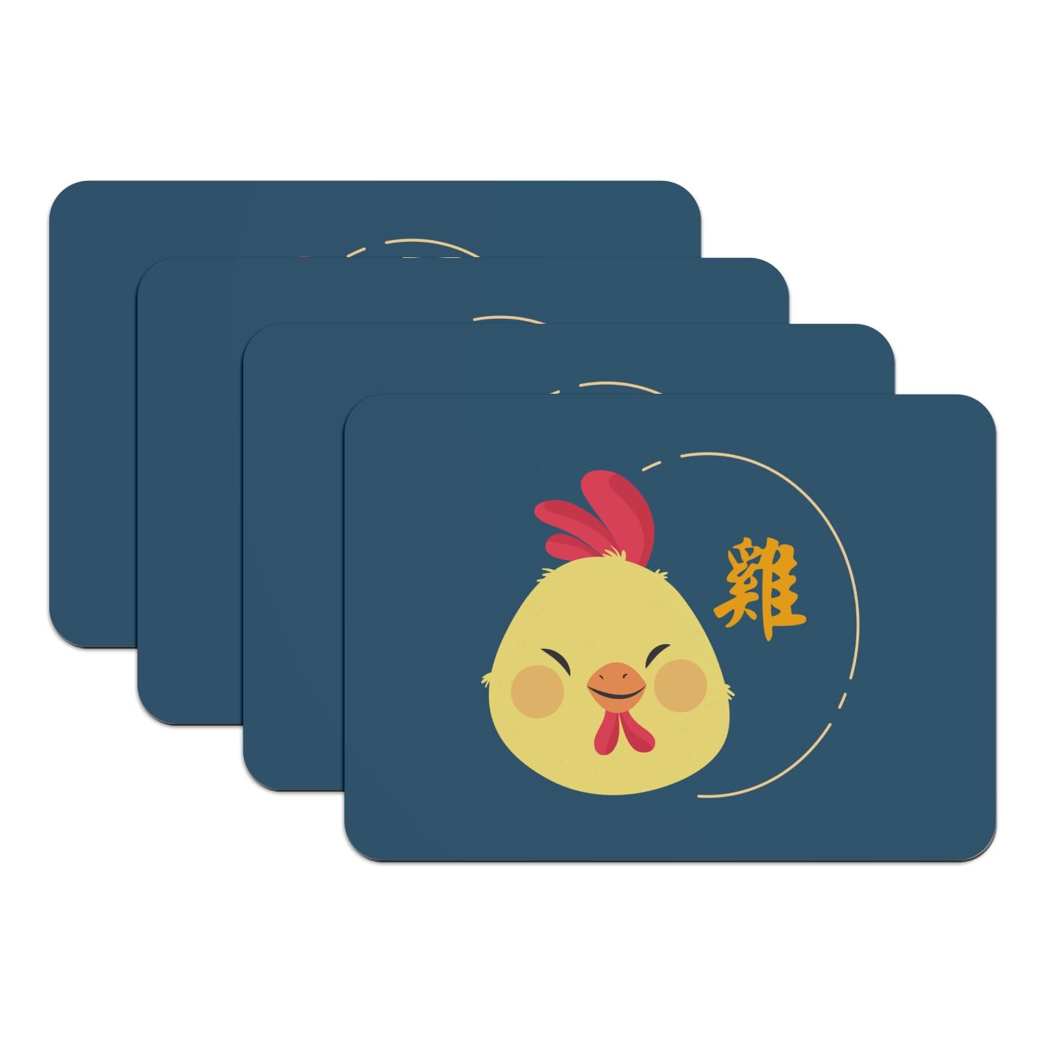 Sets de table en caoutchouc bleu lot de 4 protège-table motif horoscope chinois coq