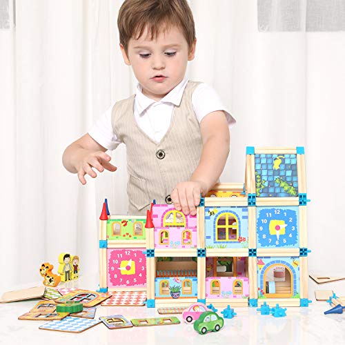 Wooden Building Blocks Set for Kids Toys, Construction Toy and Minifigures, Castle and Farm Building Set, Great Gift for Players Aged 3 and up, New 2020 (268 Pieces)