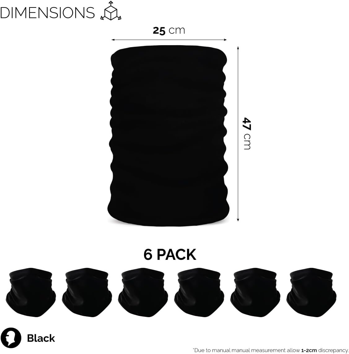 6 PCS Unisex Neck Warmer, Seamless Tube Balaclava, Face Cover, Face Mask, Cycling Mask, Ski Mask, Snoods Headwear (BLACK) - Image 2