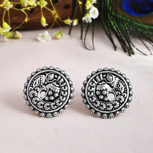 Image of Voylla Morni Krutika Ear Studs, Oxidised, Party, EveryDay Wear, Studs Earrings for Women