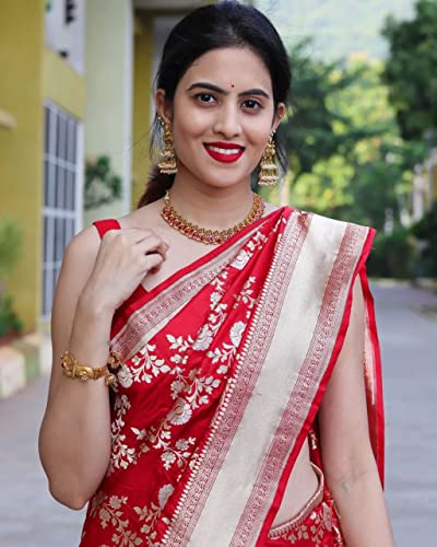 Image of Flosive Women's Kanjivaram Silk Saree With Handloom Weaving Work With Blouse Piece