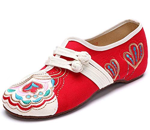 Women’s vintage embroidery ballet flat slip-on espadrilles canv…