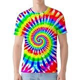 Poykopty Men's Rainbow Tie Dye T Shirt Hipster Short Sleeve Tie-Dye Shirts for Men Medium