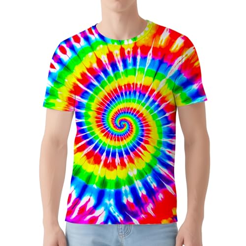 Poykopty Men's Rainbow Tie Dye T Shirt Hipster Short Sleeve Tie-Dye Shirts for Men Medium