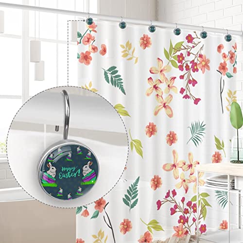 12 Pack Shower Curtain Hooks, Easter Rabbit Egg Decorative Hooks For Shower Curtains And Liners Crystal Glass Rustproof Curtain Rod Hangers Shower Rings For Bathroom #TOP3