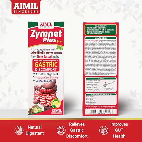 Image of AIMIL Zymnet Plus Syrup - 200ml | Ayurvedic Digestive Syrup for Gastric Discomfort & Acidity | Carminative Herbal Digestant Tonic to Control Nausea and Relieve Abdominal Pain