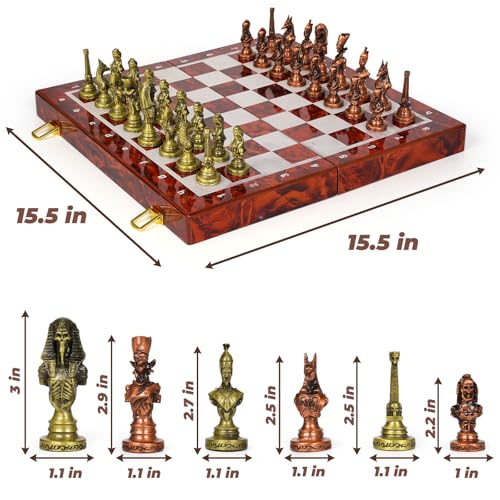 Juego de ajedrez grande egipcio de metal con tablero plegable de 15 pulg miniatura 6
