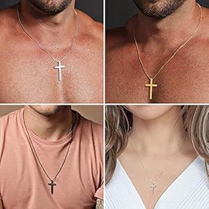 M MOOHAM Cross Necklace for Men Silver Black Gold Stainless Steel Plain Cross Pendant Necklace for Men Box Chain 16 30 Inch