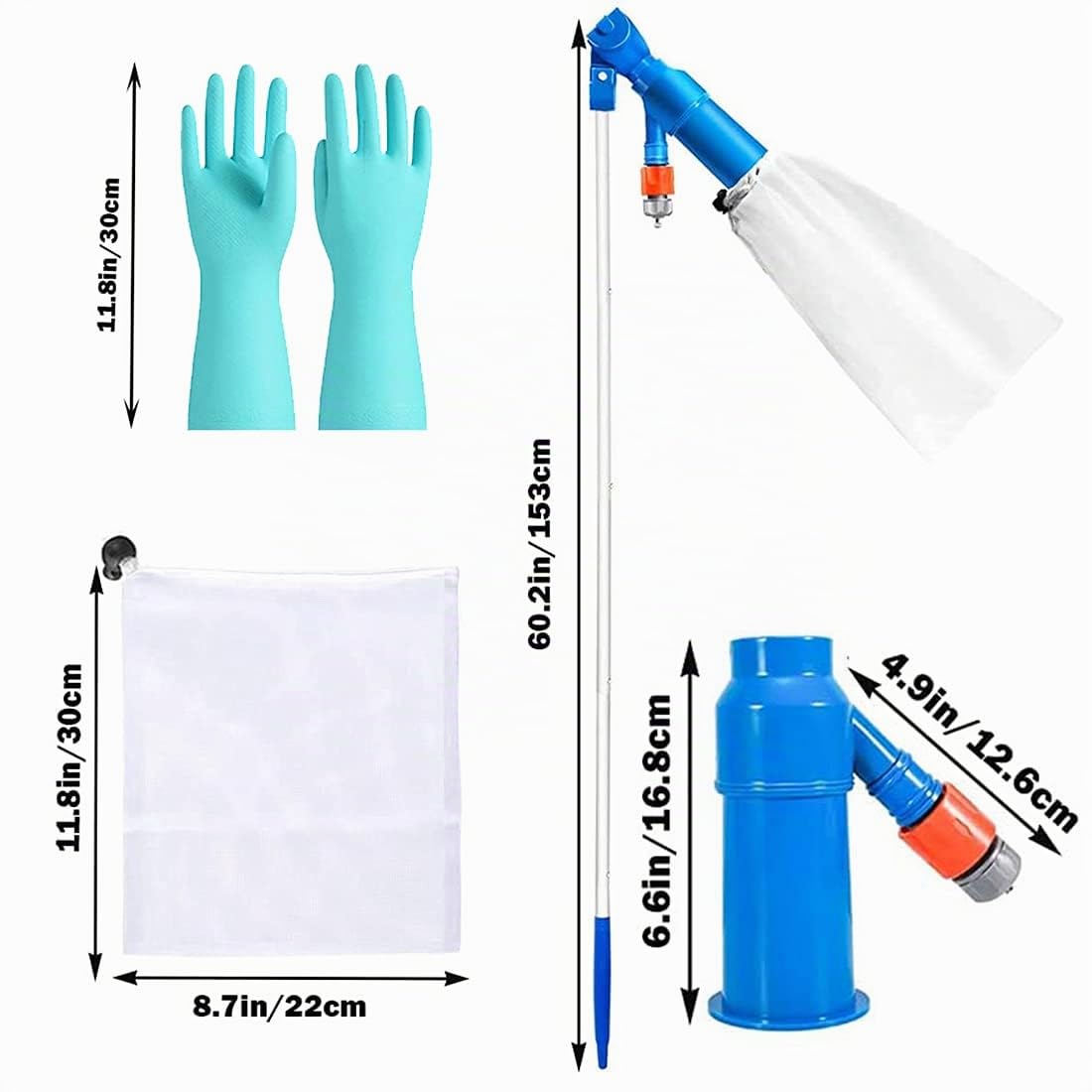 Aspiradora de Piscina, Aspirador de Piscina Manual, Aspiradora Piscina Pequeña, Kit Limpieza Piscina Desmontable, Kit de Limpieza Piscina, Aspiradora de Piscina Fondo, para Piscinas, Spas,con Guantes