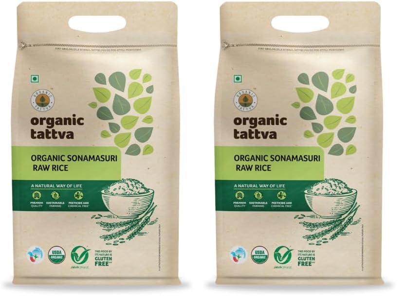 Image of Organic Tattva Sona Masoori Rice 5kg Pack | Organic Raw Rice | Naturally Gluten Free | Unpolished Single Polished Sonamasoori, Pesticide & Chemical Free | 5kg Bag (Pack of 2)