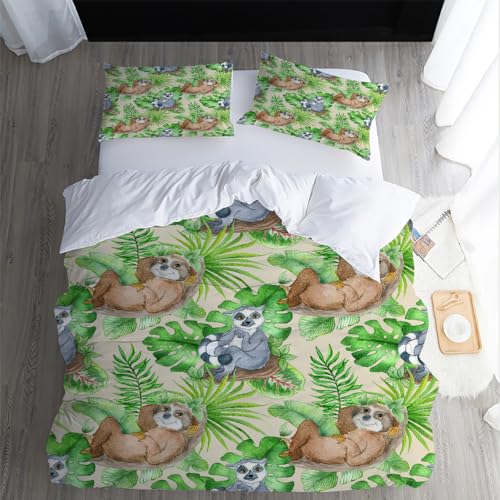 Housse de couette 3D animaux vert 220x240 avec 2 taies 65x65