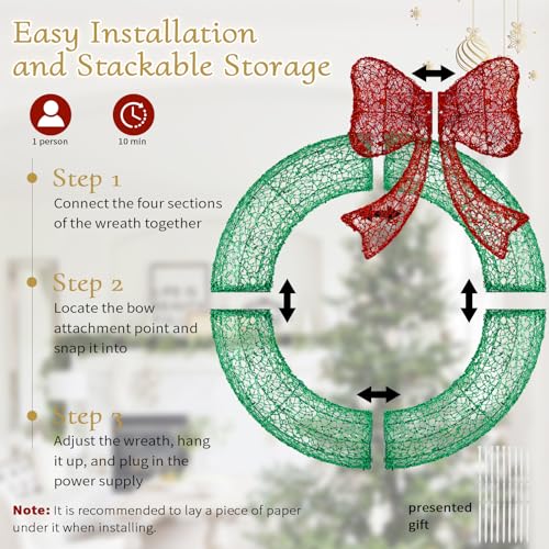 24 in Pre-Lit Lighted Christmas Wreaths for Front Door - image 7