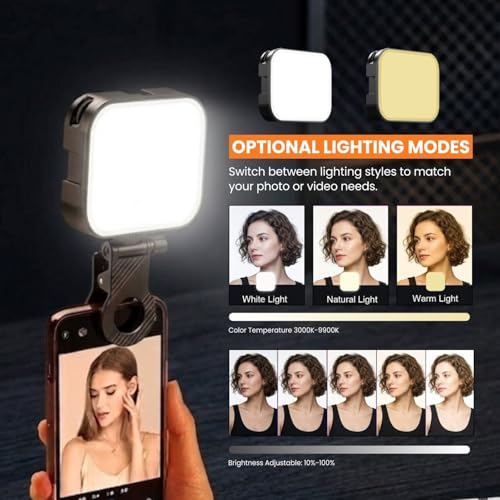 Image of LED Video Light with Clip | Type-C Rechargeable & 3000-9900K Dimmable Photography Light | 3 Color Modes for Video Shooting, Meetings, Vlogging & Selfies | Compatible with Mobile & Camera